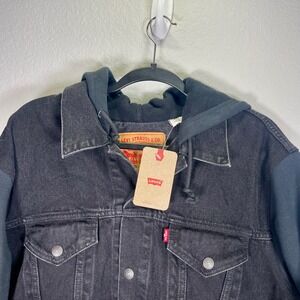 Levi's Hooded Denim Trucker Jacket‎ Relaxed Fit Black Jean Jacket XL